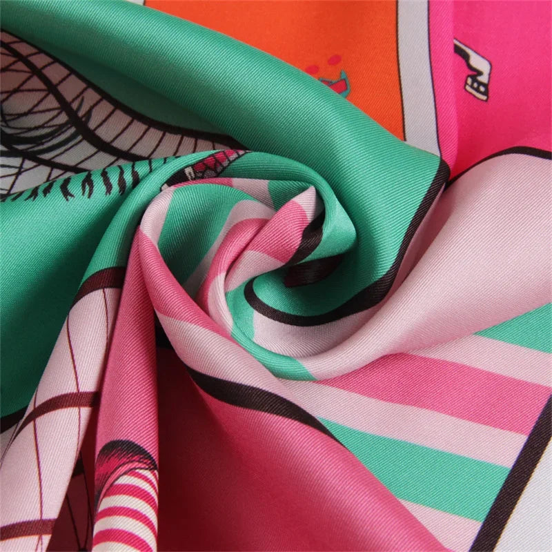 90x90cm New Design Horse Universe Printed Twill Silk Scarf Square Scarves Lady Wraps Kerchief Woman Neck Shawl Wraps