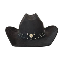 Vintage Style Unisex Cowboy Hat with Bull Head Bead Detail and Wide Brim Fedora for Western Cowgirl Fashionistas