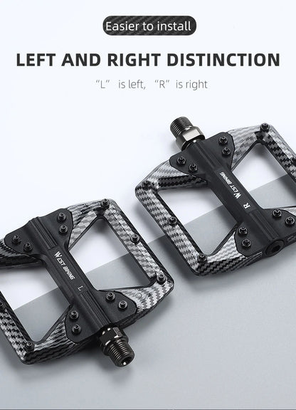 WEST BIKING MTB Integrated Pedals 3 Bearing Ultralight Flat Pedals Aluminum Alloy Nylon Carbon Fiber Coating Specialized Pedals