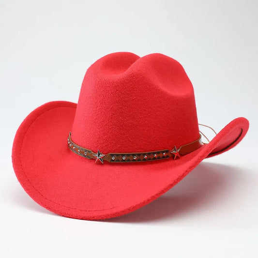 New denim hats for men and women, Western cowboy hats, five pointed star belt hats, soft woolen hats