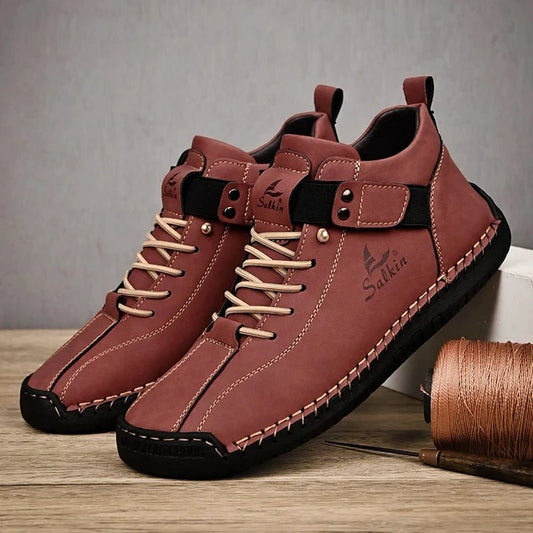 New 2025 Handmade Leather Casual Men Shoes Design Sneakers Man Breathable Leather Shoes Men Ankle Boots Outdoor MANDOTOS