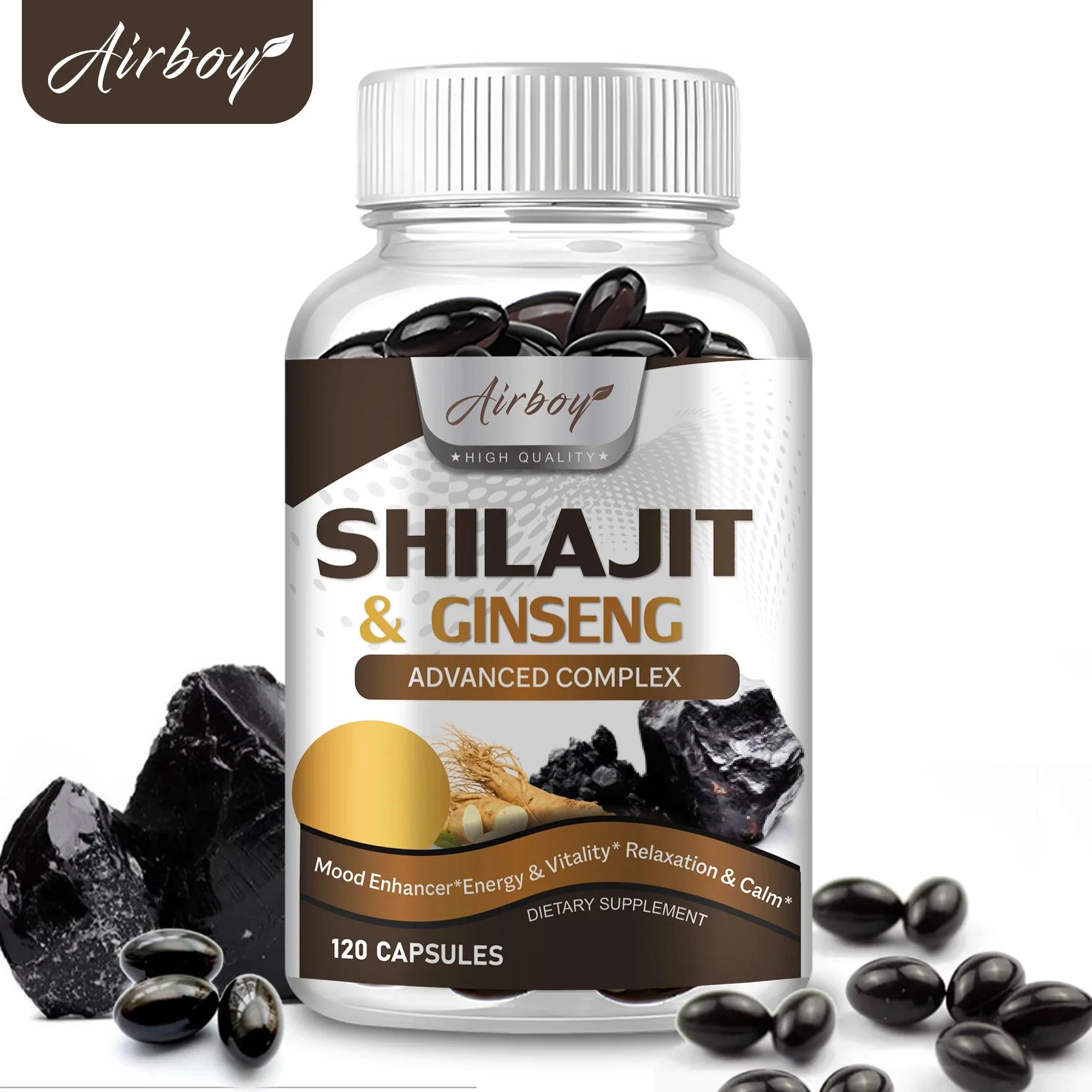 Shilajit & Ginseng Supplement - Provides Energy and Endurance, Enhances Brain & Memory, Immune Support - 120 Capsules MANDOTOS