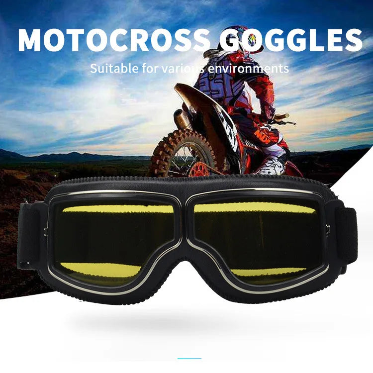 Motorcycle Glasses Windproof Motorcycle Helmet Glasses Sunglasses Retro Universal Folding Leather Retro Motorcycle Accessories