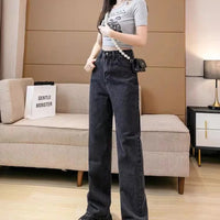 New Design Sense Women's Loose Denim Pants Retro Straight Leg Pants Fashionable Solid Color Loose Casual Wide Leg Pants