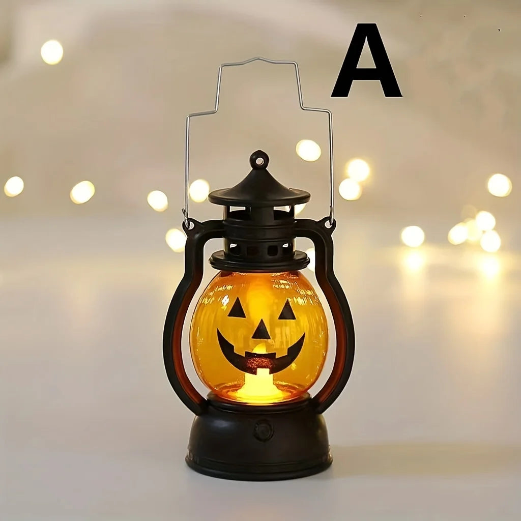 Halloween Hanging Pumpkin Lantern Light LED Ghost Lamp Candle Light Retro Small Oil Lamp Christmas Party Home Decor Horror Props - MANDOTOS