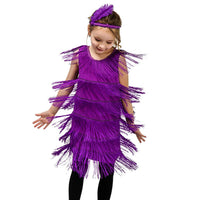 Girl Party Dress Girls Flapper Dress Carnival Sequins Fringe Latin Dance Dress Tassel Tango Dress Ballroom Costume With Feather