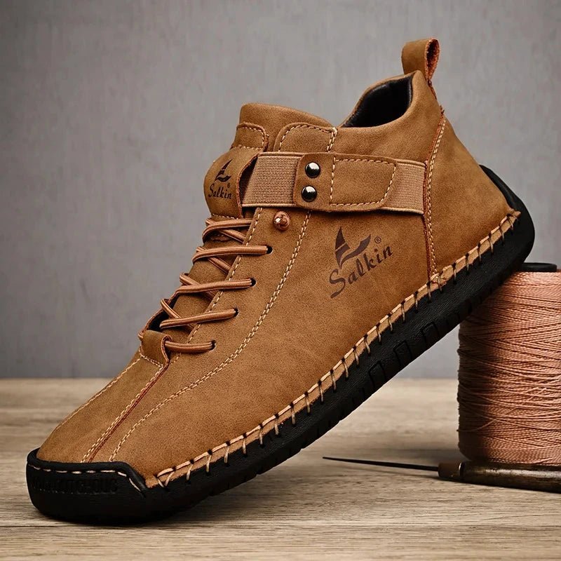 New 2025 Handmade Leather Casual Men Shoes Design Sneakers Man Breathable Leather Shoes Men Ankle Boots Outdoor MANDOTOS