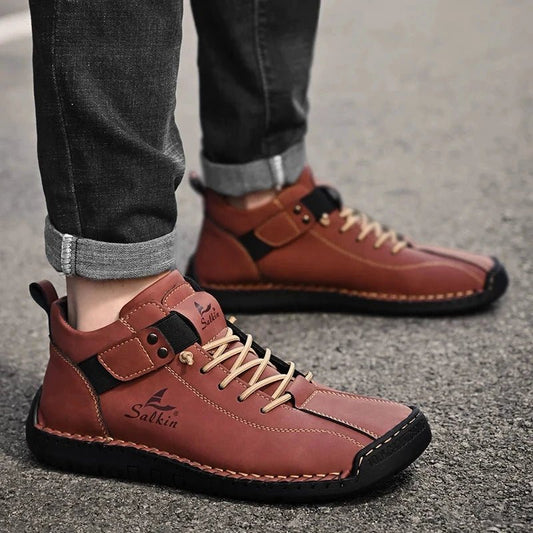New 2025 Handmade Leather Casual Men Shoes Design Sneakers Man Breathable Leather Shoes Men Ankle Boots Outdoor MANDOTOS
