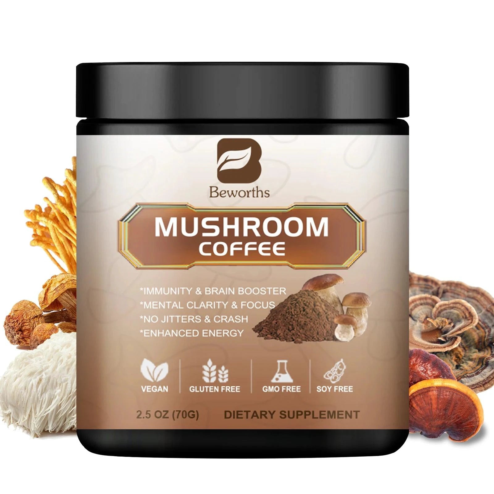 Mushroom Coffee - 10 Mushroom Extract Blend for Energy & Immunity - MANDOTOS