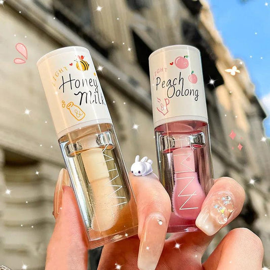 Peach Milk Honey Lip Oil Relieves Dry Moisturizing Lip Gloss Fades Lip Lines Water Light Lips Big Brush Head Cute - MANDOTOS