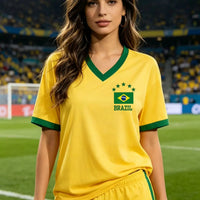 Women's Brazil National Team Aesthetic Jersey T-Shirt, Sporty Graphic Print