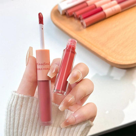 Double End Lip Glaze Full Gloss Mirror And Matte Velvet Long Term Color And Moisture Lip Gloss Anti Stain Cosmetic Lip Glaze - MANDOTOS