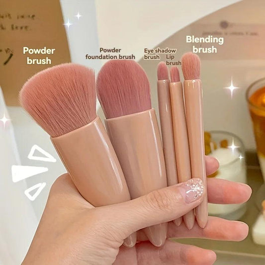 5Pcs Portable Makeup Brush Set With Mirror - Foldable Travel Kit ，Mini Makeup Brush Set Travel Makeup Brush Set - MANDOTOS