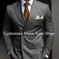 High Quality Brown Men's Suits Double Breasted Bespoke Double Breasted Peaked Lapel Formal Blazer Slim Fit 2 Piece Jacket Pants