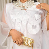 African Attire For Women White Abaya Embroidery Plus Size Elegant Party Church Dress