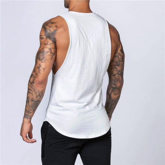 Men's Gym Clothing Summer Fitness Cotton Tank Top Men Jogging Bodybuilding Sleeveless Shirt Breathable O-Neck Casual Muscle Vest MANDOTOS