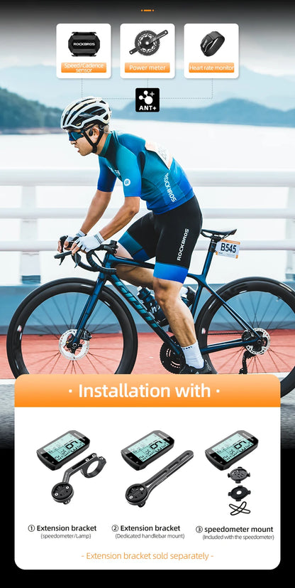 ROCKBROS Bicycle Computer GPS 5.0 ANT Bluetooth Waterproof Wireless Cyclocomputer Speedometer Bike Stopwatch Bike Accessories - MANDOTOS