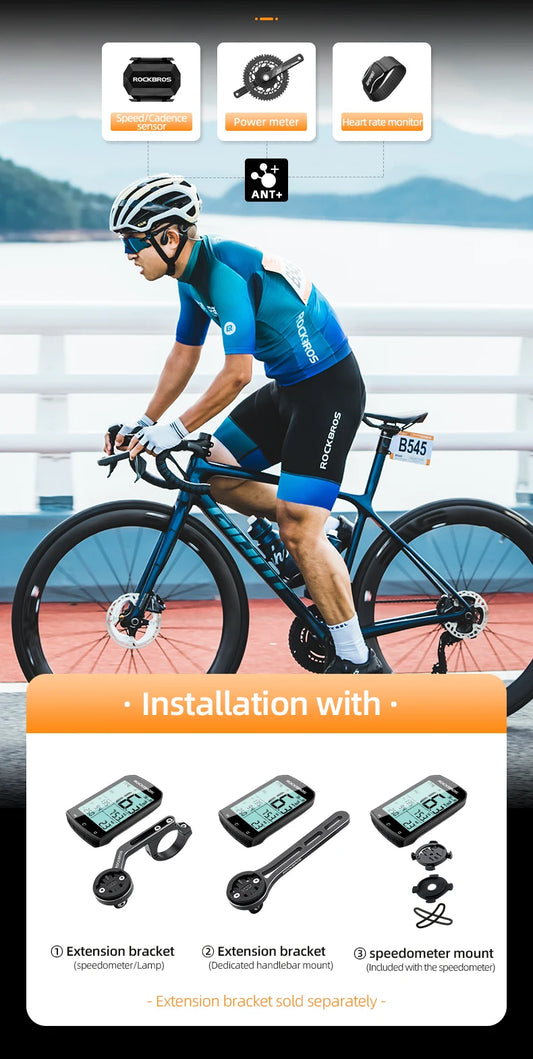 ROCKBROS Bicycle Computer GPS 5.0 ANT Bluetooth Waterproof Wireless Cyclocomputer Speedometer Bike Stopwatch Bike Accessories - MANDOTOS