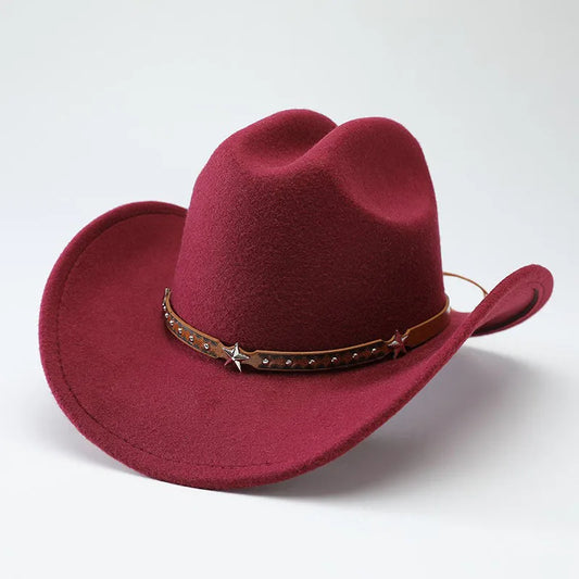 New denim hats for men and women, Western cowboy hats, five pointed star belt hats, soft woolen hats