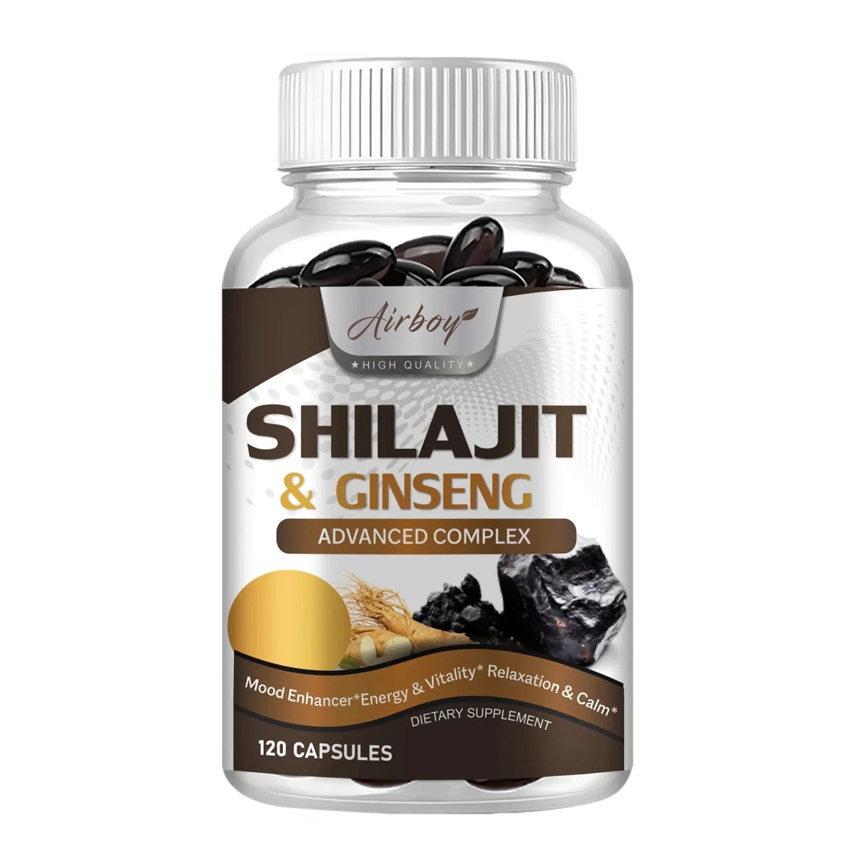 Shilajit & Ginseng Supplement - Provides Energy and Endurance, Enhances Brain & Memory, Immune Support - 120 Capsules MANDOTOS