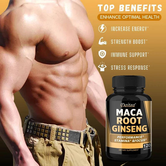 Black + Red + Yellow Maca Root Ginseng Extract Supplement for Men and Women, Natural Energy Support, Stamina, Focus - MANDOTOS
