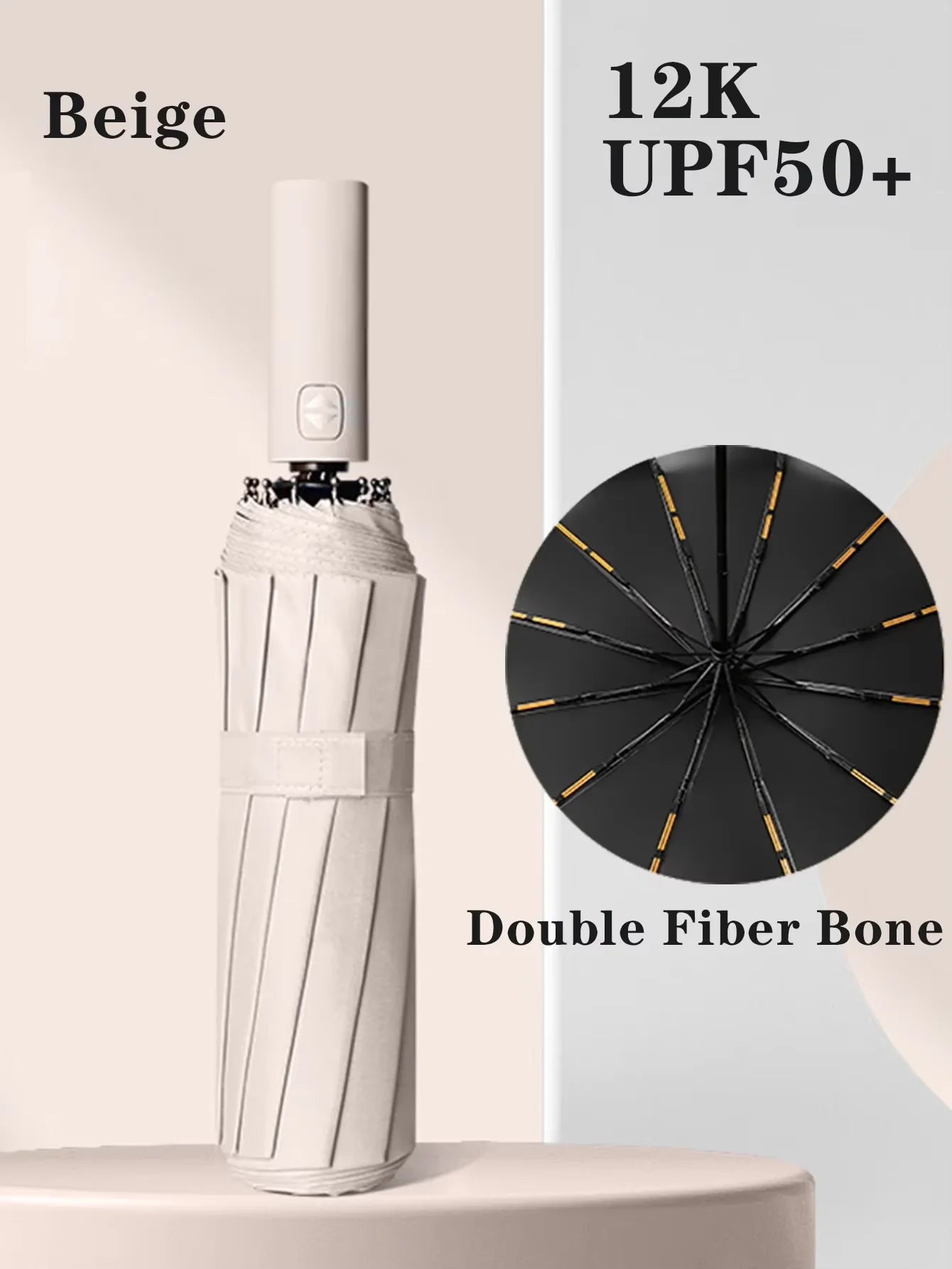 Black Glue Fully Automatic Umbrella - Thick Durable Three-Fold UV Resistant Folding Design for Protection And Style