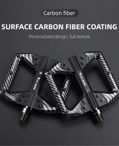 WEST BIKING MTB Integrated Pedals 3 Bearing Ultralight Flat Pedals Aluminum Alloy Nylon Carbon Fiber Coating Specialized Pedals