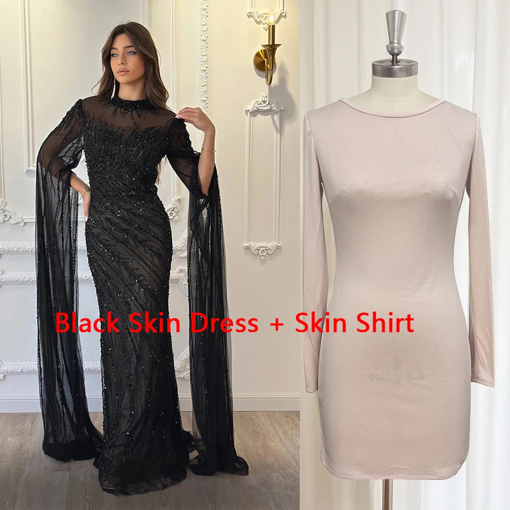 Eshaut&bridal Luxury Beaded Evening Dress Cape Sleeve Dubai Sheer Neck Mermaid Formal Prom Wedding Party Gown Customized 2026
