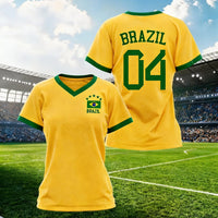 Women's Brazil National Team Aesthetic Jersey T-Shirt, Sporty Graphic Print