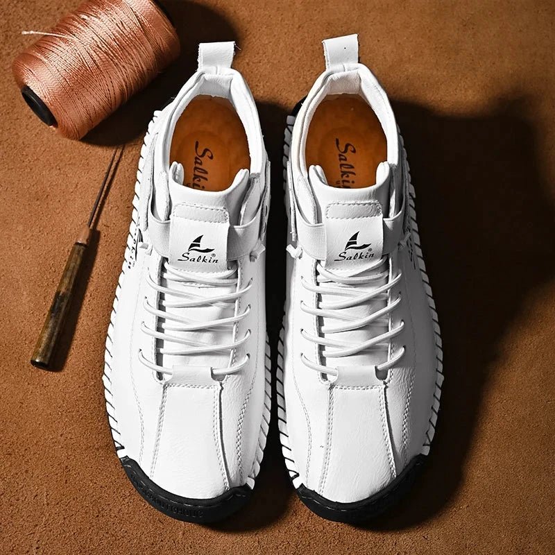 New 2025 Handmade Leather Casual Men Shoes Design Sneakers Man Breathable Leather Shoes Men Ankle Boots Outdoor MANDOTOS