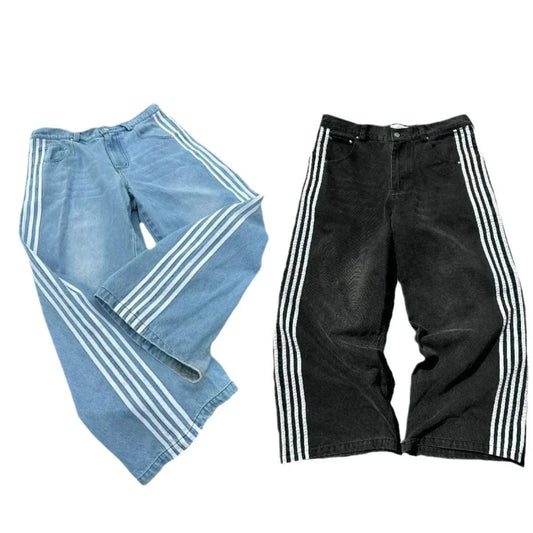 Y2K Baggy Jeans High Quality Embroidered Striped Harajuku Sweatpants Men Women Hip Hop Streetwear Casual Mopping Wide Leg Denim MANDOTOS