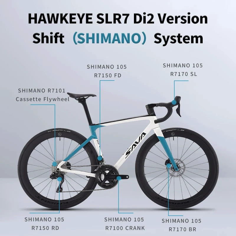 SAVA 2025NEW HAWKEYE SLR7 Carbon Fiber Road Bike with Shimano 105 DI2 R7170 Component Hydraulic Discs, Complete Adult Racing Set MANDOTOS