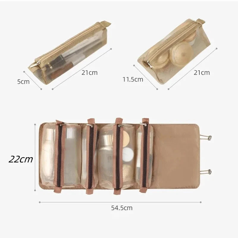 Mandotos 4 In 1 Detachable Cosmetic Bag Large Capacity Travel Organizer For Cosmetics And Toiletries Beige - MANDOTOS