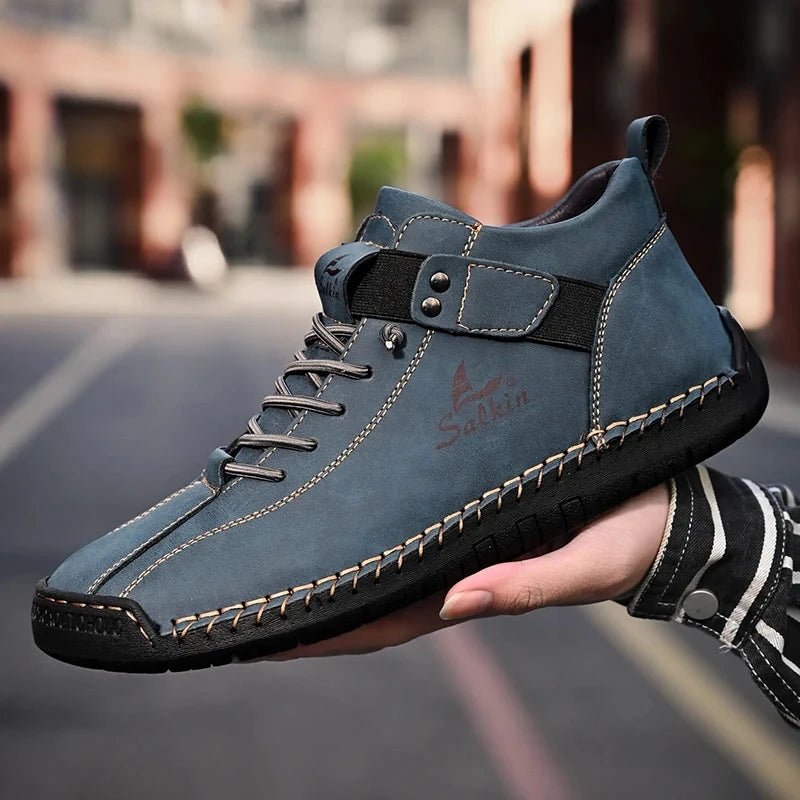 New 2025 Handmade Leather Casual Men Shoes Design Sneakers Man Breathable Leather Shoes Men Ankle Boots Outdoor MANDOTOS
