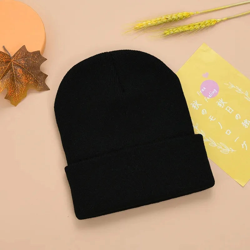 Women Men Fluorescent Color Warm Beanie Hat Autumn Winter Stretch Knitted Crochet Beanies Hat Cap Black Red White Navy Pink