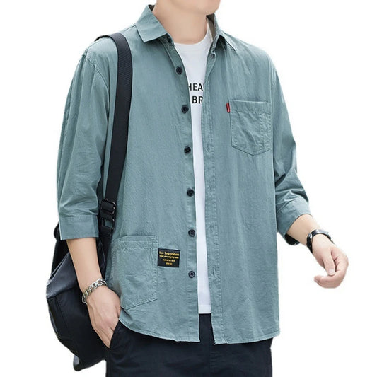 Men shirts Summer Men's clothing Short-Sleeved shirts & blouses Daily Solid Color Stand-Up Collar Casual Beach Style Male Shirt - MANDOTOS