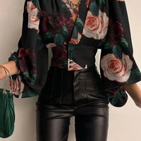 Women's Blouse Sexy Irregular V Neck Blusas Fashion Lantern Sleeve Solid Autumn Elegant Streetwear Casual Loose Tunic Top