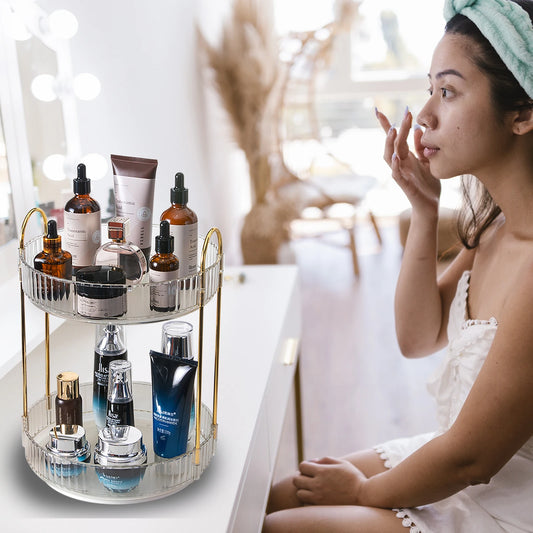 Rotating Makeup Organizer for Vanity, High-Capacity Skincare Storage Perfume Cosmetic Dresser Organizer Countertop 360 Spinning - MANDOTOS