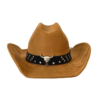 Vintage Style Unisex Cowboy Hat with Bull Head Bead Detail and Wide Brim Fedora for Western Cowgirl Fashionistas