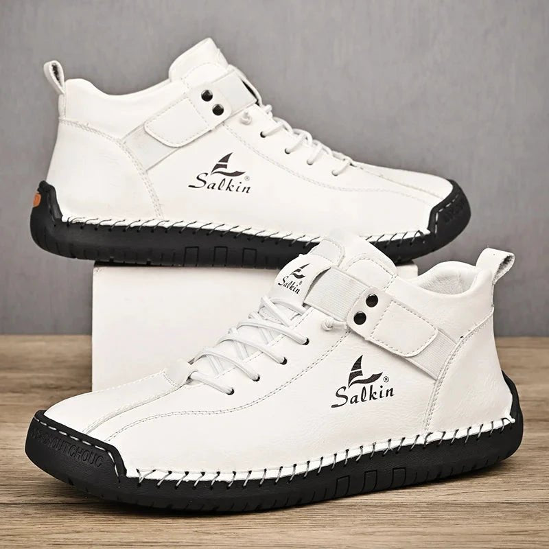 New 2025 Handmade Leather Casual Men Shoes Design Sneakers Man Breathable Leather Shoes Men Ankle Boots Outdoor MANDOTOS