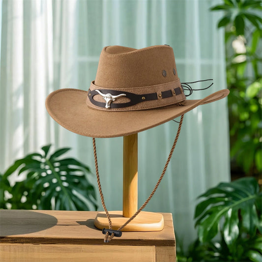 Chic Unisex Cowboy Hat for Sun Protection with Stylish Wide Brim - Fashionable Felt Cowgirl Hat - MANDOTOS INTERNATIONAL