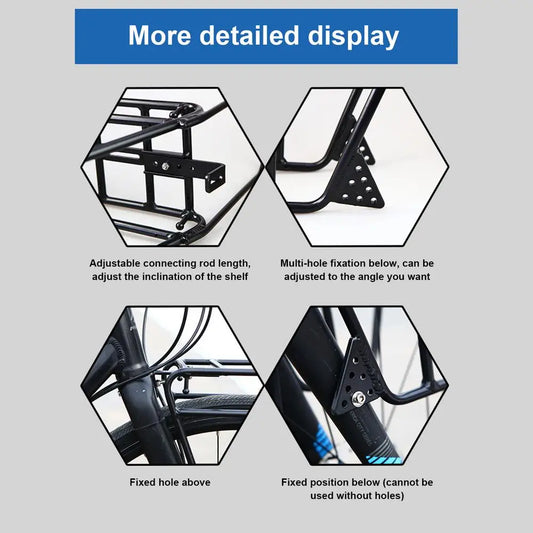 Cycling Cargo Rack Luggage Touring Carrier Racks Front Pannier Rack for Cycling Equipment Stand Footstock for Enhanced Stability - MANDOTOS