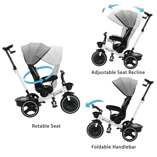 Ubravoo Baby Stroller Tricycle Ride Bike , 5-in-1, Adjustable Canopy, Sitting & Lying,Celerity Disassembly & Assembly,1-5 Years - MANDOTOS