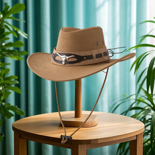 Chic Unisex Cowboy Hat for Sun Protection with Stylish Wide Brim - Fashionable Felt Cowgirl Hat - MANDOTOS INTERNATIONAL