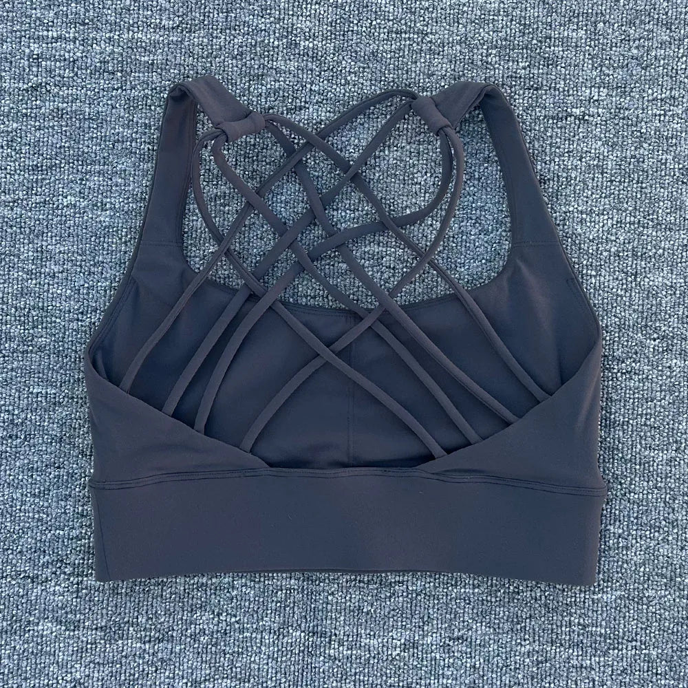 Women's Fitness Sports Bra Anti-Sweat Fitness Top Women Yoga Bra Shockproof Crop Top Cross Back Sport Bra Gym Workout Top