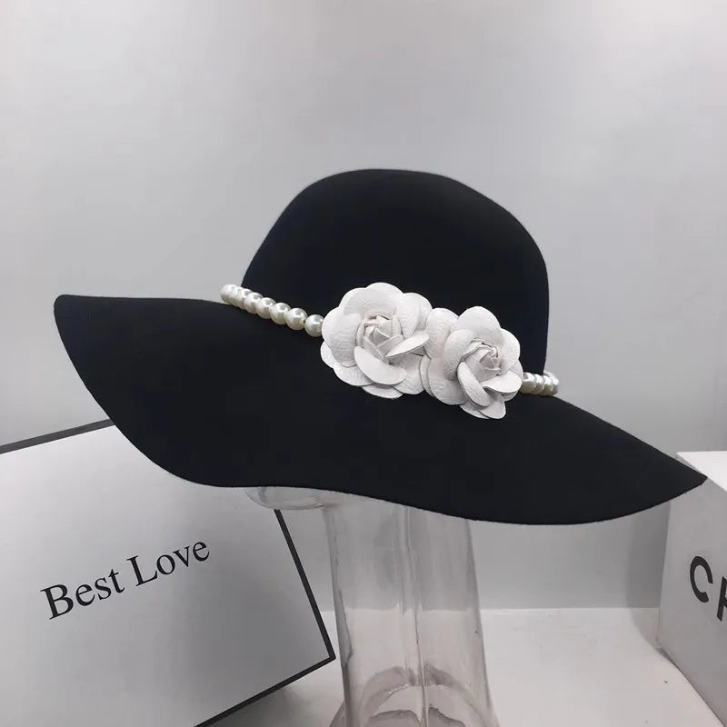 Women's Hats French Style Fedora Hat for Women 10CM Wide Brim Flat Top Felt Hat Winter Autumn Derby Wedding Jazz Hats