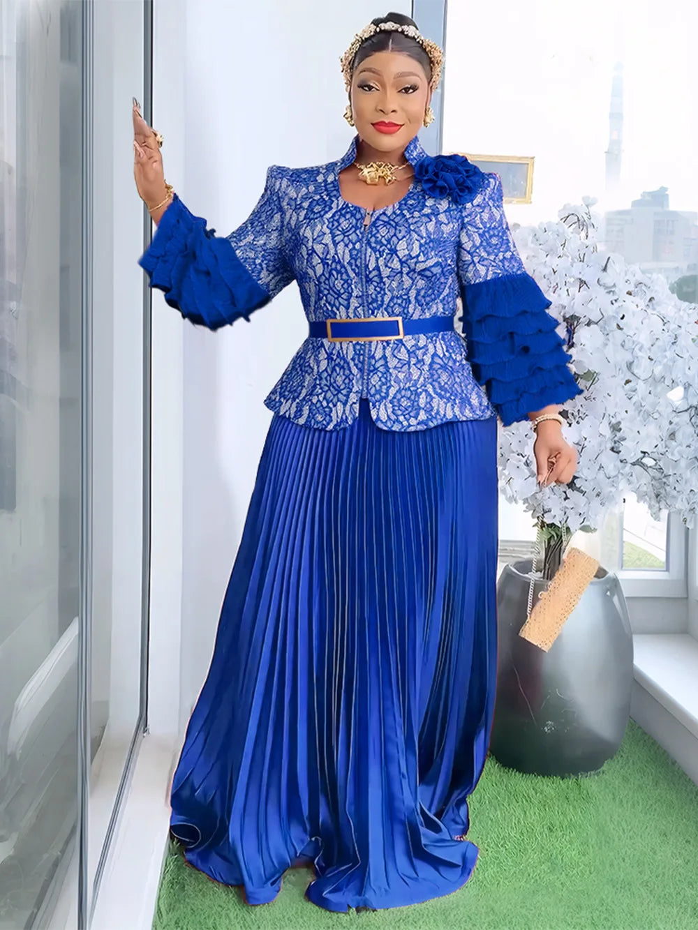 Customized Elegant Dress Women for Wedding Party Summer Autumn African V-neck Long Sleeve Evening Long Maxi Dress Gowns Africa C
