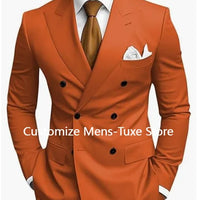High Quality Brown Men's Suits Double Breasted Bespoke Double Breasted Peaked Lapel Formal Blazer Slim Fit 2 Piece Jacket Pants