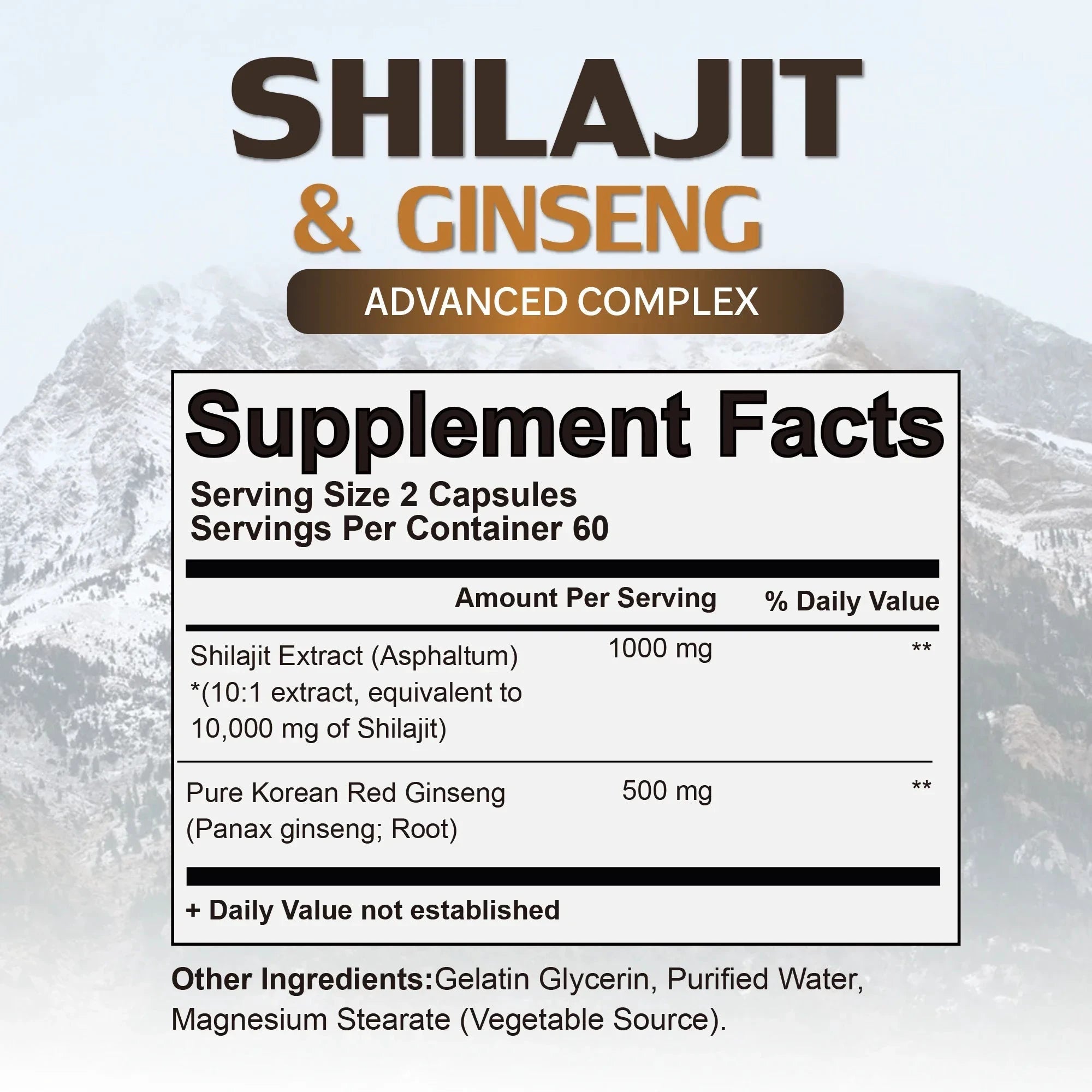 Shilajit & Ginseng Supplement - Provides Energy and Endurance, Enhances Brain & Memory, Immune Support - 120 Capsules MANDOTOS