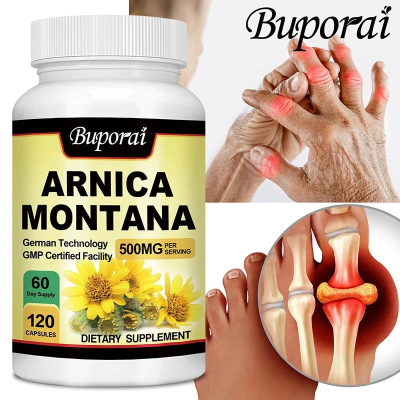 Arnica Montana Capsules - Suitable for Bruises and Swelling, Relieves Pain, Improves Mood, and Boosts Immunity - 120 Capsules MANDOTOS